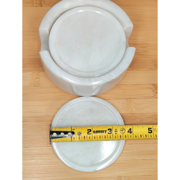 Set of 6 White Carrara Marble Stone Beverage Drink Coasters w/ Matching Base - Picture 5 of 7